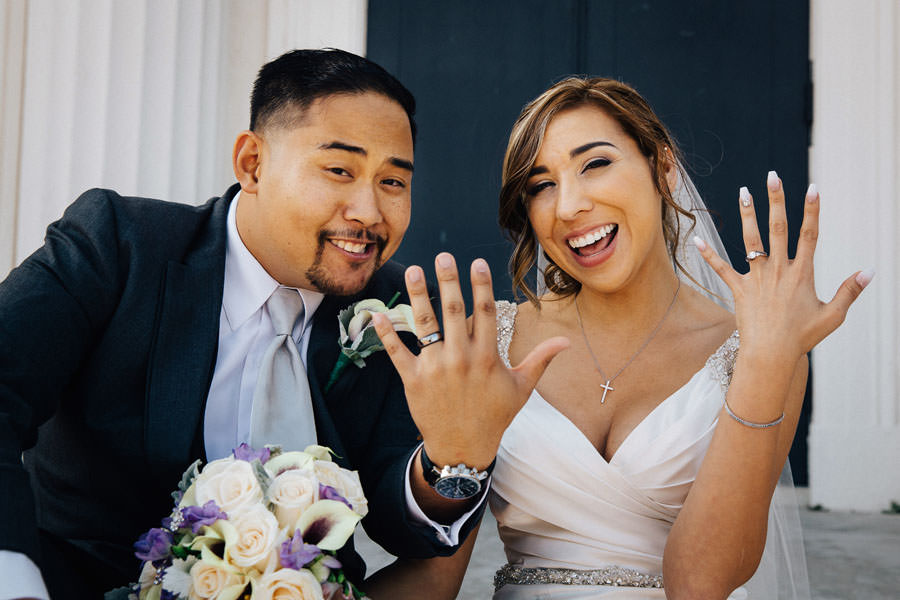 A newlywed showing off their Wedding Rings